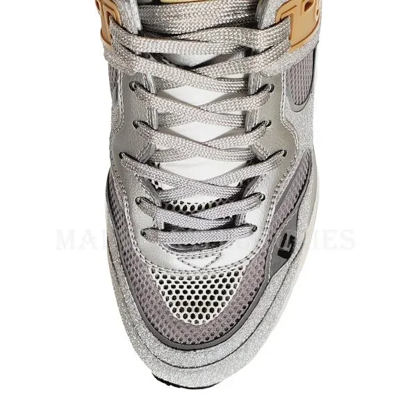 GUCCI SNEAKERS MENS ULTRAPACE SILVER LEATHER SHOES w LOGO